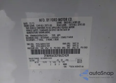 2015 Ford Flex Sel from USA, damaged, VIN 2FMHK6C82FBA22439